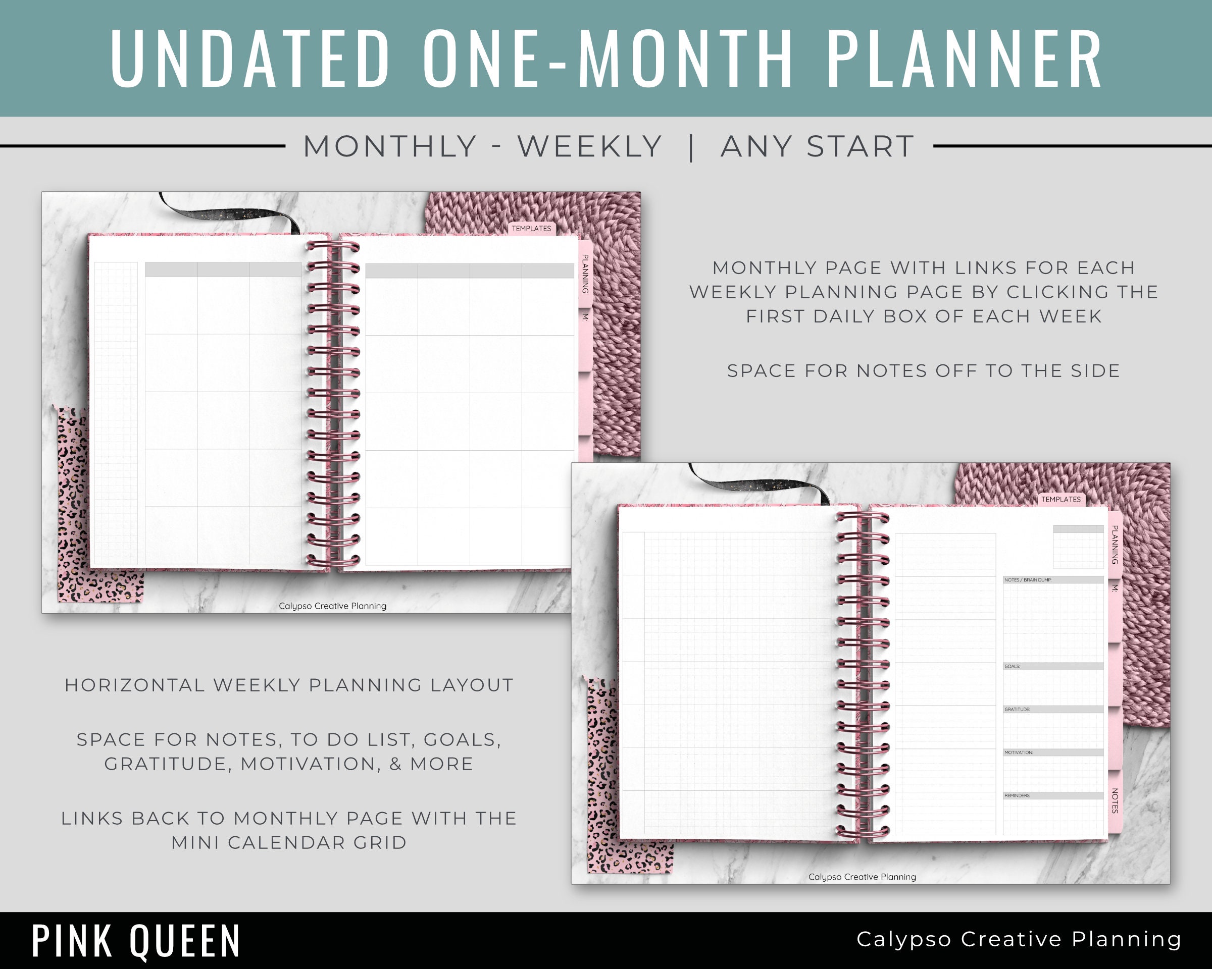 Pink Queen Undated One-month Digital Planner - Notebook / Digital ...