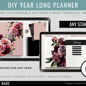Boss Babe DIY Year Long Canvas Book Planner / Digital Planner / Life Planner / Quarterly Planner / Customizable Planner