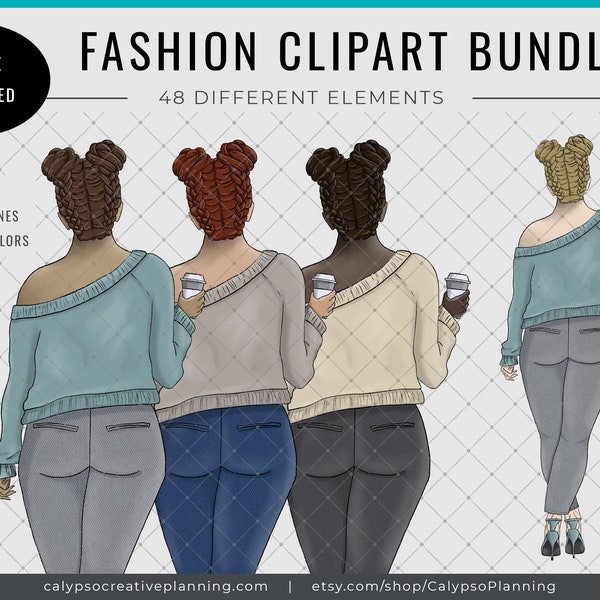 Fashion Clipart Bundle / Fashion Doll / Fashion Girl / Dressy Casual / Coffee Time Fashion Girl