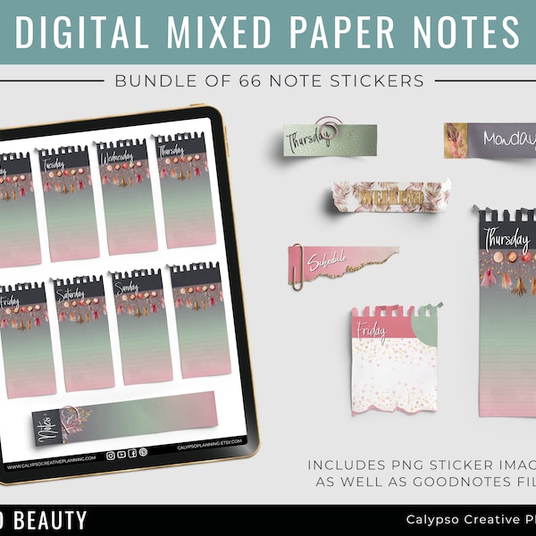 Boho Beauty Paper Notes Sticker Kit / Mini Digital Sticker Kit / Functional Stickers / Digital Planner Stickers