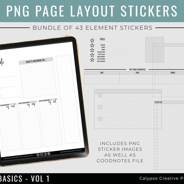 PNG Page Layout Stickers - Basics Vol 1 / Digital Planner Stickers / Digital Papers / Page Stickers / Grid Stickers