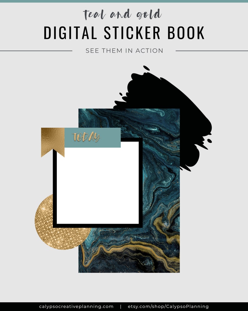 Teal and Gold Digital Sticker Book / Goodnotes Stickers / - Etsy