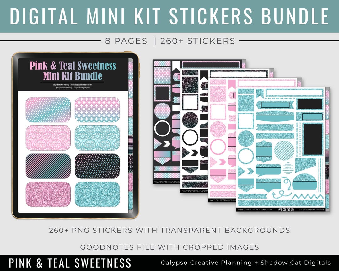 Pink & Teal Sweetness Digital Sticker Mini Kit Bundle / Digital Sticker ...