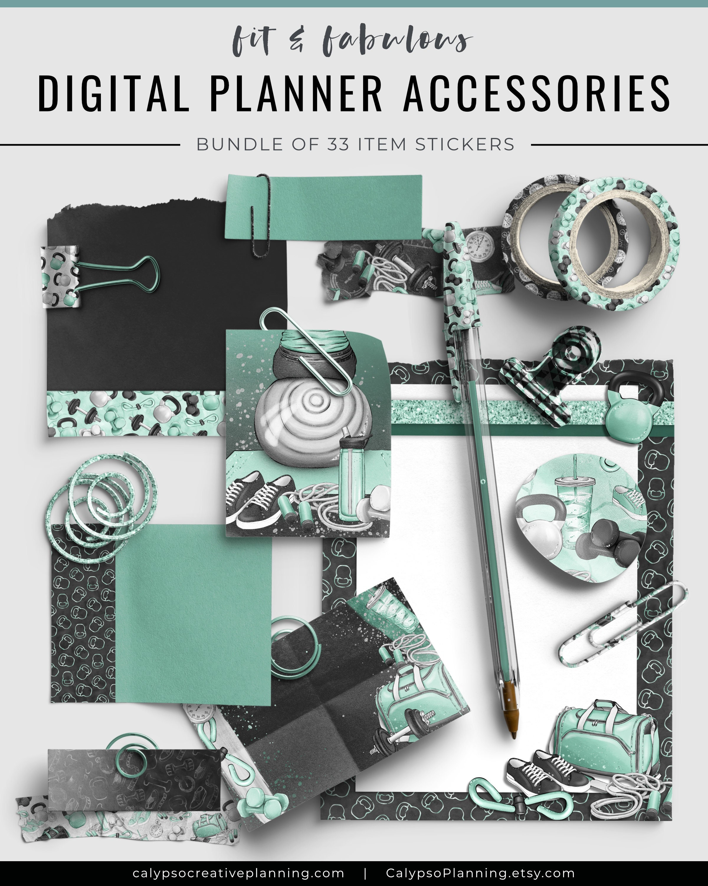 Fit and Fabulous Digital Planner Accessories / Digital Washi Tape / Digital  Stickers / Digital Paper Clips / Planner Accessory Stickers 