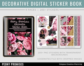 Peony Promises Decorative Digital Sticker Book / GoodNotes Stickers / Digital Stickers / Decorative Stickers / Journaling Stickers