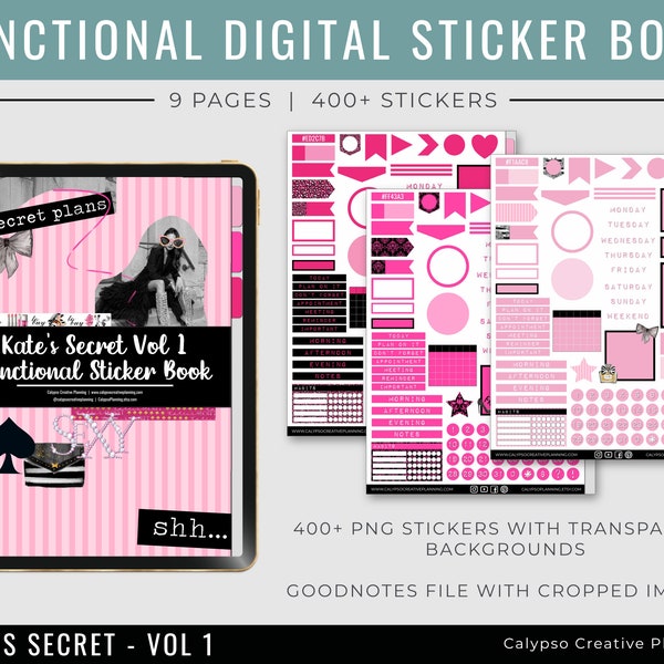 Kate's Secret Vol 1 Collab Functional Digital Sticker Book / Digital Planner Stickers / Functional Stickers / Scrapbook Stickers