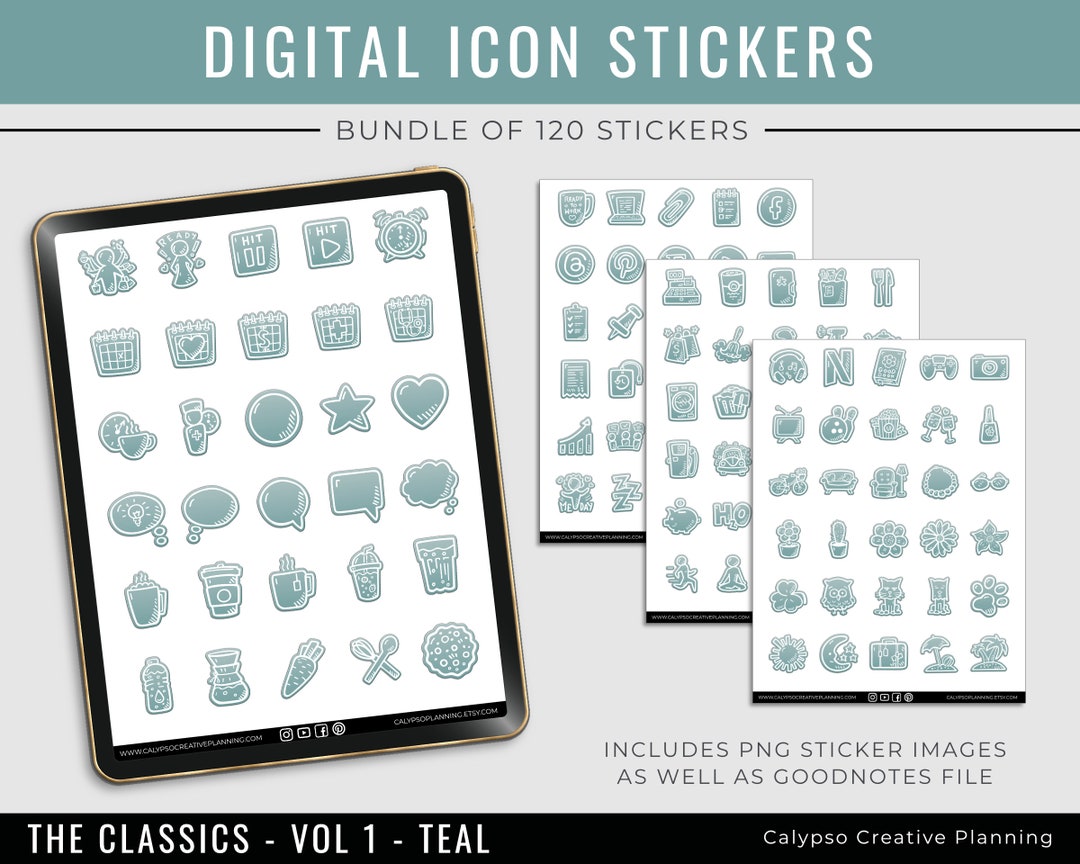 The Classics Digital Icon Stickers - Vol 1 - Teal / Digital Planner ...