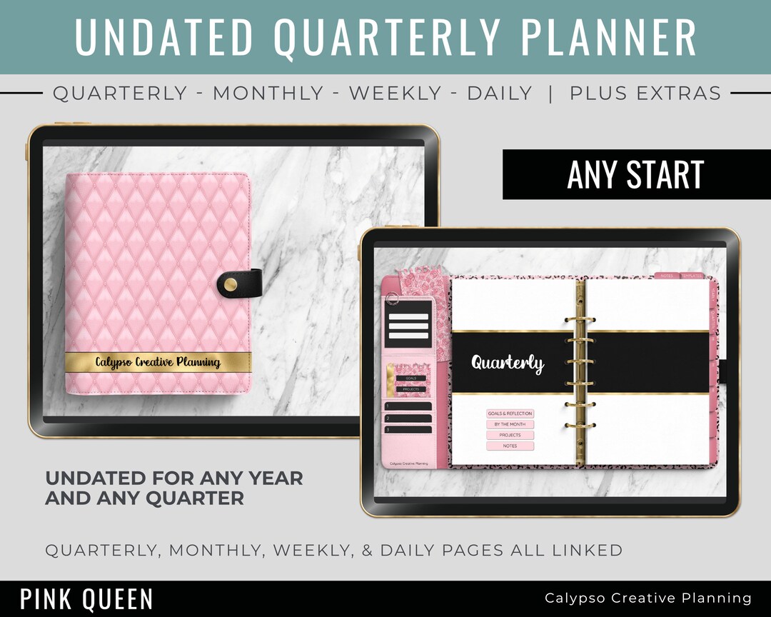 Pink Queen Undated Quarterly Dashboard Planner / Digital Planner / Life ...