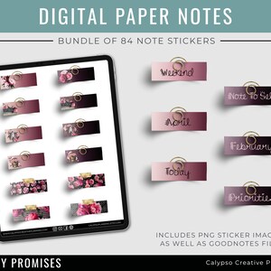 Pfingstrose Versprechen Papier Notizen Sticker Kit / Mini Digital Sticker Kit / Funktionelle Sticker / Digitale Planner Sticker
