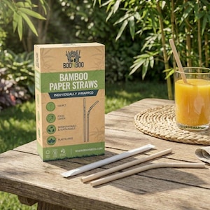 BOONBOO Bamboe rietjes | 100 kt individueel verpakt | Buigbare kop | Biologisch afbreekbaar en composteerbaar | Geen plastic afval