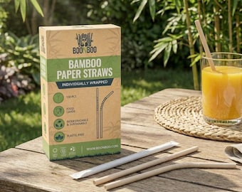 BOONBOO Bamboo Drinking Straws | 100CT Individually Wrapped | Bendable Head | Biodegradable & Compostable | Zero-Plastic Waste