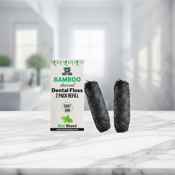 Boonboo Dental Floss Refill | Bamboo Charcoal Woven Fiber | Mint Flavor | 2pcs of 100FT/30M - Total 200FT/60M