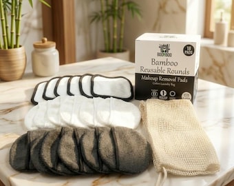 Bamboo Reusable Makeup Removal Pads: 18-Pack with Laundry Bag