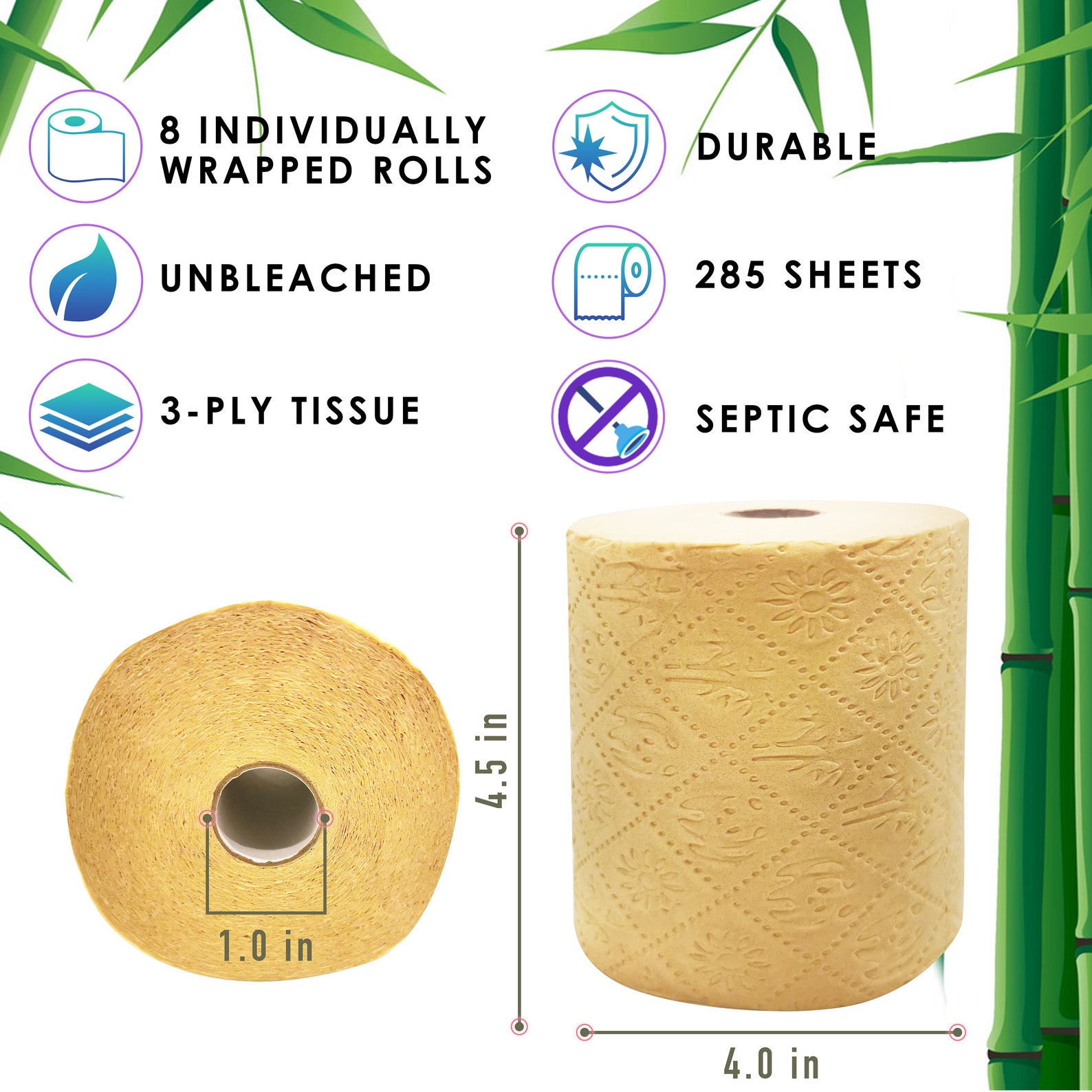 Boonboo Toilet Paper 100 Bamboo Unbleached 8 Rolls Etsy