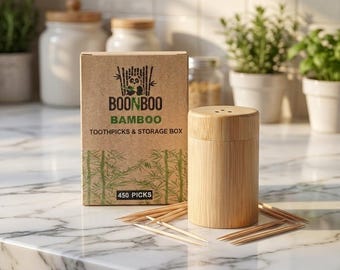 BOONBOO Double-Sided Toothpicks | 450 Count | 100% Bamboo Toothpicks & Storage Box | Sustainable