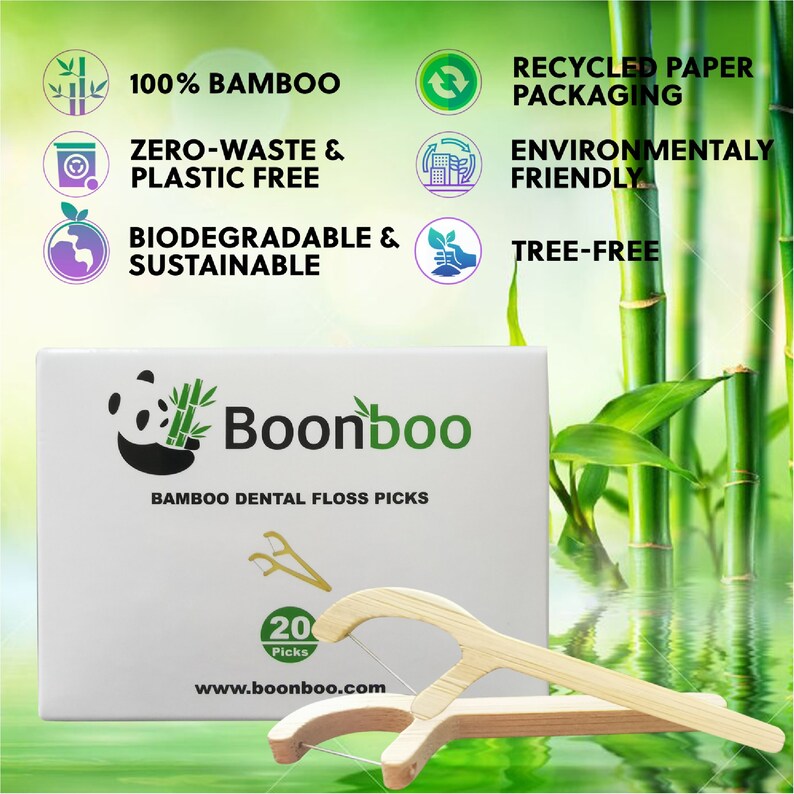 Bamboo Dental Floss Picks 20CT Reusable Bamboo Picks Etsy
