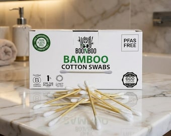 BOONBOO Cotton Swabs | 600 Count Bamboo Cotton Buds | Plastic-Free Plat-Based Wrap | Biodegradable & Sustainable