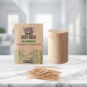 BOONBOO Double-Sided Toothpicks | 450 Count | 100% Bamboo Toothpicks & Storage Box | Sustainable