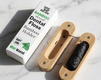 Hilo dental, hilo tejido de carbón, soporte de bambú o cabezales de repuesto, sabor a menta