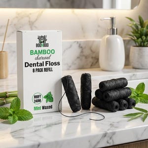 BOONBOO Zahnseide nachfüllbar, Bambusgarnkohle gewebter Faden, 8 Köpfe, 250m lang