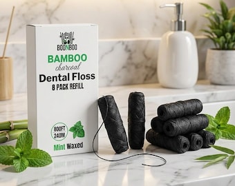 BOONBOO Dental Floss Refill, Bamboo Charcoal Woven Thread, 8 Heads, 800ft