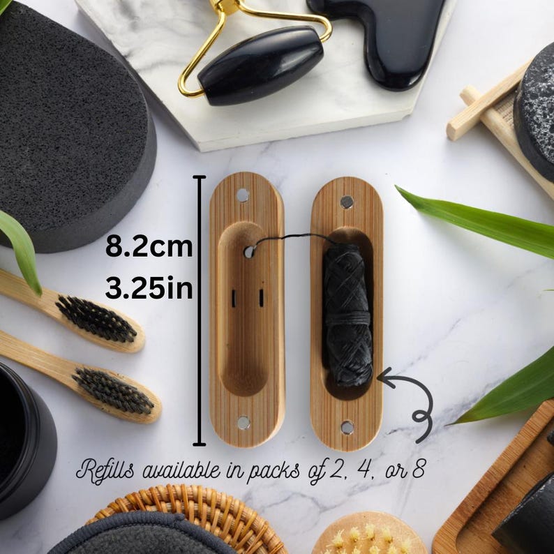 Dental Floss, Charcoal Woven Thread, Bamboo Holder or Refill Heads, Mint Flavor image 2