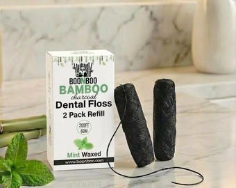 Repuesto de hilo dental de carbón de bambú: fibra tejida color menta, 200 pies