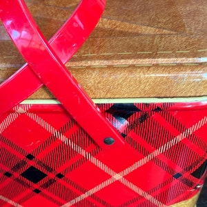 Vintage Plaid Tin Picnic Basket