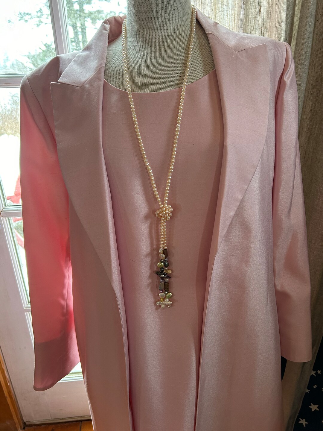 Dark Wine Glass Shimmer Tissue Pearl Noodle Sleeves Indo western Suit main image 0