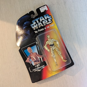 C-3PO Kenner, Vintage Star Wars Toys, StarWars Gold C3PO Collectible Action Figure, power of the force, Gifts for children