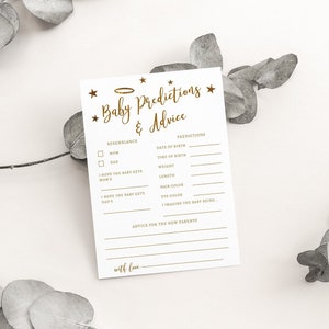 Instant Download Heaven Sent Theme Baby Predictions and Advice Card | Printable | Angel | Gold Halo | Template | Baby Shower Activity