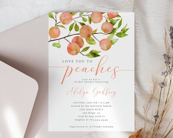Peach Bridal Shower Invitation | Summer Bridal Shower Invite | Love You To Peaches | Instant Download | Editable Template P10