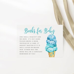 Blue Ice Cream Demande de livre pour baby shower | Téléchargement instantané | Baby shower garçon | Imprimable | Carte d'insertion modifiable I02
