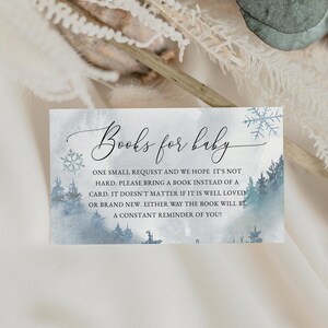 Carte de demande de livre pour baby shower d'hiver | Flocons de neige | Bébé, il fait froid dehors | Téléchargement instantané | Livres pour bébé | Modifiable | Apportez un livre W04