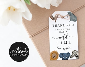Printable Safari Animals Theme Birthday Party Favor Tag | Instant Download | Boy Birthday | Wild Time | Editable Party Tag S03