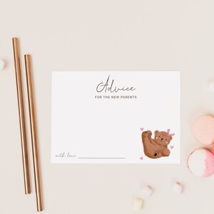 Afdrukbare advieskaart meisje beer babyshower | Welp | Bosthema | Direct downloaden | Advies voor nieuwe ouders B13