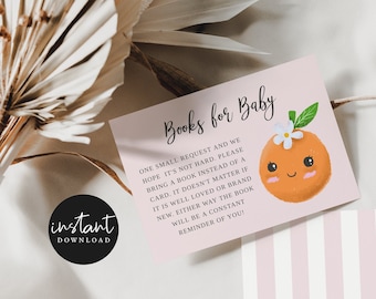 Printable Little Cutie Baby Shower Book Request, Instant Download Pink Clementine Template Card, Editable Insert Card C08