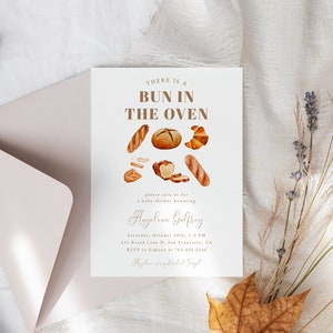 Bun In The Oven Baby Shower Invitation | Bakery Bread Invite | Gender Neutral | Editable Template | Instant Download