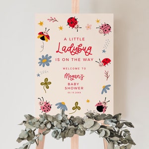 Letrero de bienvenida con diseño de mariquita / Baby Shower con mariquita / Insecto / Decoración para fiestas / Descarga instantánea / Editable / 16 x 20, 18 x 24, 20 x 30 L09