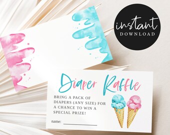 Ice Cream Gender Reveal Party Windel Raffle Los | Druckbar | Was ist die Kugel | Sofortdownload | Bearbeitbare Vorlage | Einlegekarte I04