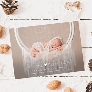 Faire-part de naissance du nouvel an | Bonne année supplémentaire | Faire-part nouveau-né | photo pour nouveau-né | Modèle modifiable
