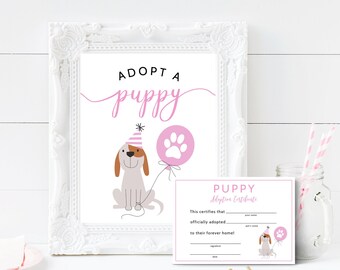 Adoption Center Sign & Certificate | Puppy Adoption Party | Adopt a Pet | Dog Theme Girl Birthday | Instant Download | Party Decor D09