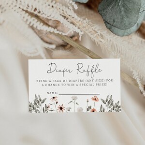 Wildblumen Windel Lotterielos | Mädchen-Babyparty | Boho Babyparty | Sofortdownload | Frühling | Bearbeitbares Templett W07
