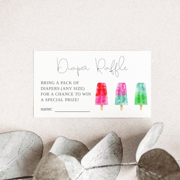 Printable Popsicle Baby Shower Diaper Raffle Ticket | Instant Download | Template Card | Templett | Colorful Ice Pop | Summer B15