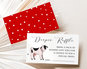 Cow Diaper Raffle Ticket | Farm Baby Shower | Instant Download | Editable Insert Card FB01