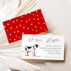 de tombola pour les couches de vache | Baby Shower à la ferme | Téléchargement instantané | Carte d'insertion modifiable FB01