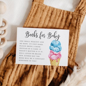 Demande de livre Pink & Blue Ice Cream | Baby Shower pour jumeaux | Jumeaux garçon et fille | Imprimable | Carte d'insertion modifiable I02