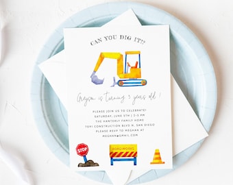 Invito per festa di costruzione / Can You Dig It Invite / Festa di compleanno per bambini / Camion da costruzione / Download immediato / Modello modificabile C03