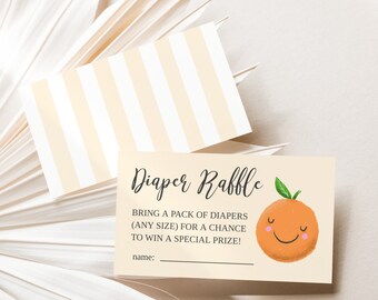 Druckbare kleine süße Baby-Dusche-Windel-Verlosung, sofortiger Download Orange Geschlecht Neutral Vorlagenkarte, bearbeitbare Einlegekarte C08