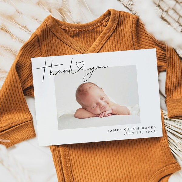 Thank You Birth Announcement Card | Modern | Printable | Minimalist Heart | Templett | Instant Download